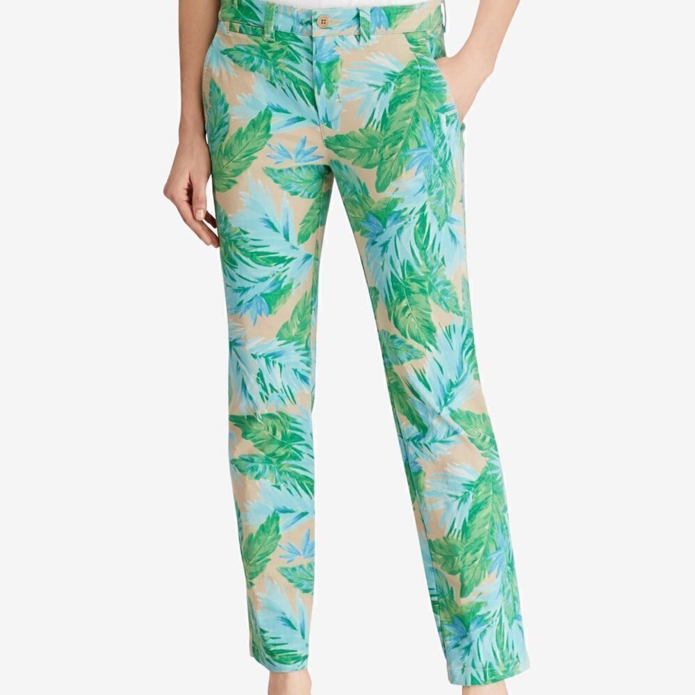 NEW Ralph Lauren Green Palm Tropical Print High Rise Fashion Pants Size 4